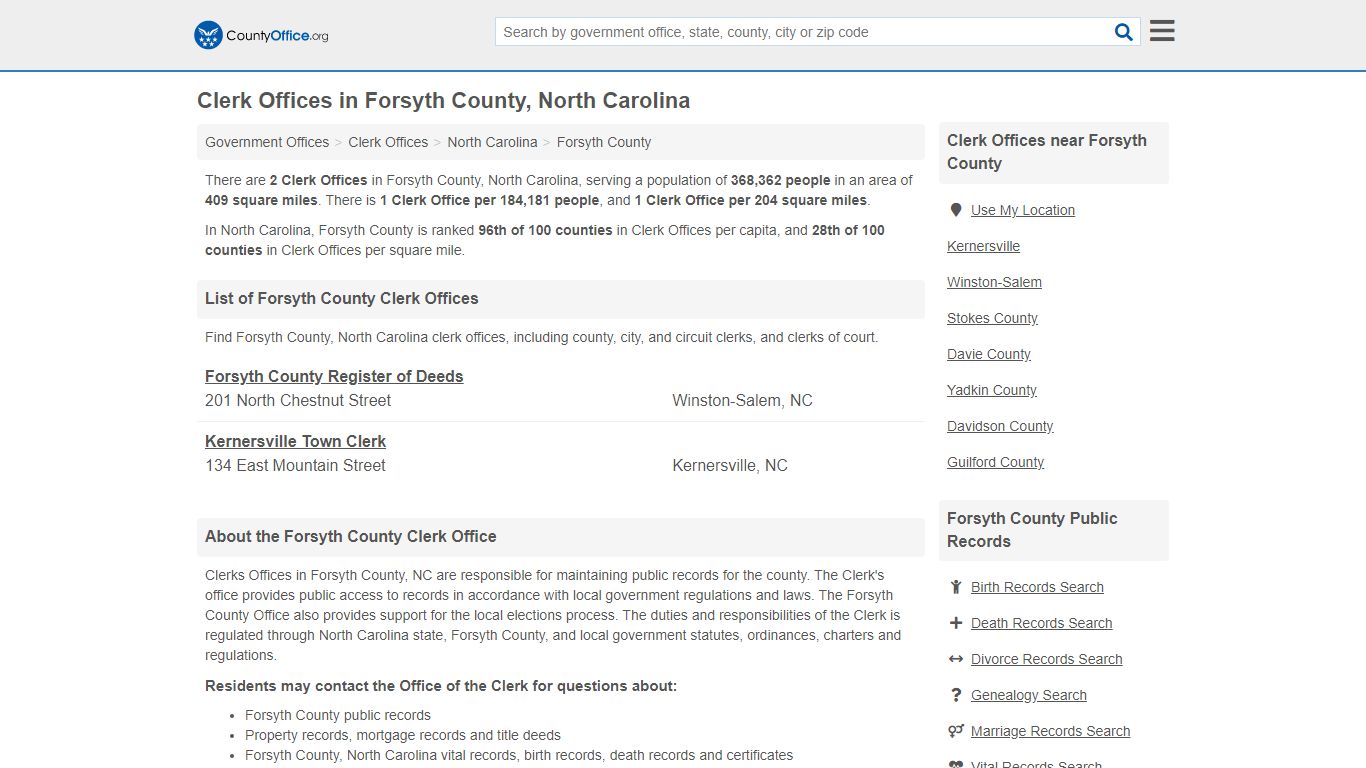 Clerk Offices - Forsyth County, NC (County & Court Records)